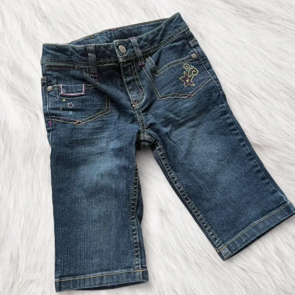 Y2K Kids embroidered low rise bootcut capri jeans | Lolita 90s Style| Size 6 - Picture 1 of 8